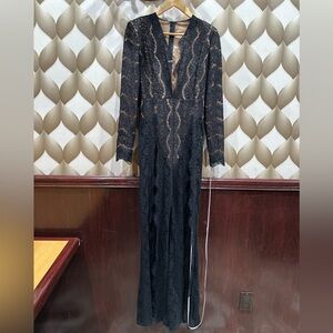 The dolls house very sexy lace bodysuit jumpsuit open front flare leg black M